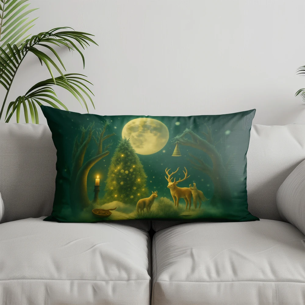 Home Decor Enchanted Forest Moonlit Scene Suitable For Sofa Bedroom Car Pillow Cover Cushion Rectangular Back Cushion
