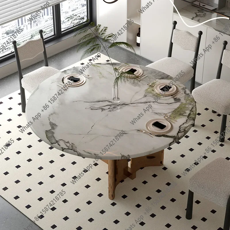 

W Round Marble Dining Table Stainless Steel Feet High-end Light Luxury Household Table Designer Fashion