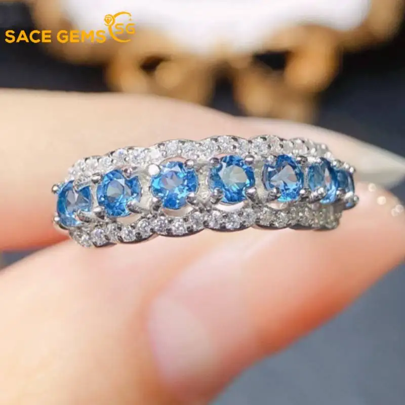 

SACE GEMS New Luxury 925 Sterling Silver 3MM Natural Topaz Gemstone Rings for Women Engagement Cocktail Party Fine Jewelry