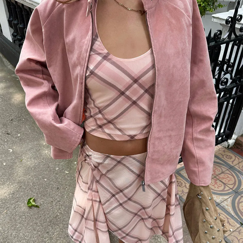 

Leisure Women Pure Color Loose Jacket Autumn New Stand Collar Zipper Commute Outwear High Street Fashion Long Sleeve Velvet Coat