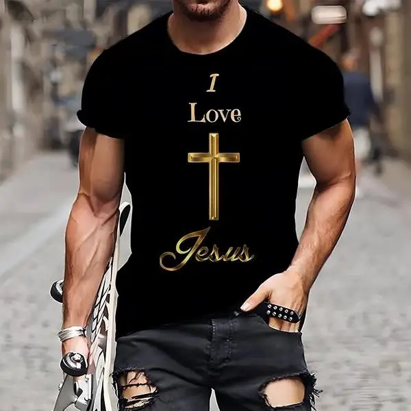 Summer Men T-shirt Fashion Christian Jesus Cross 3D Printed T Shirt Casual Short-sleeve Cool Tee Tops