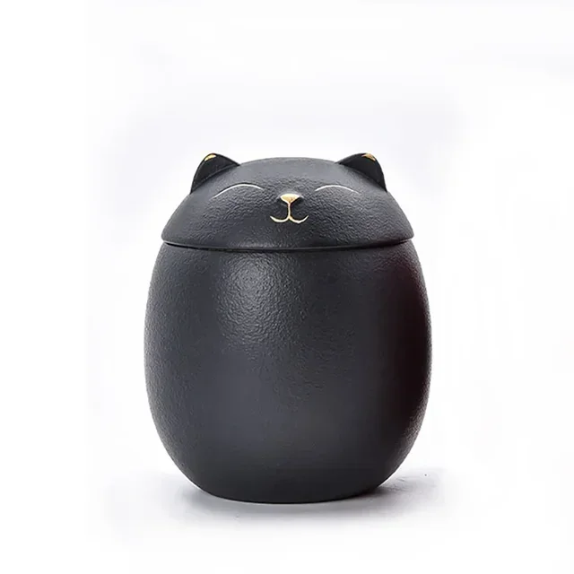 Black/White Urn 500ml for Pet Ashes Cat Shape Memorial Cremation Urns-Handcrafted Decorative Urns for Funeral Cat urn Dog urn