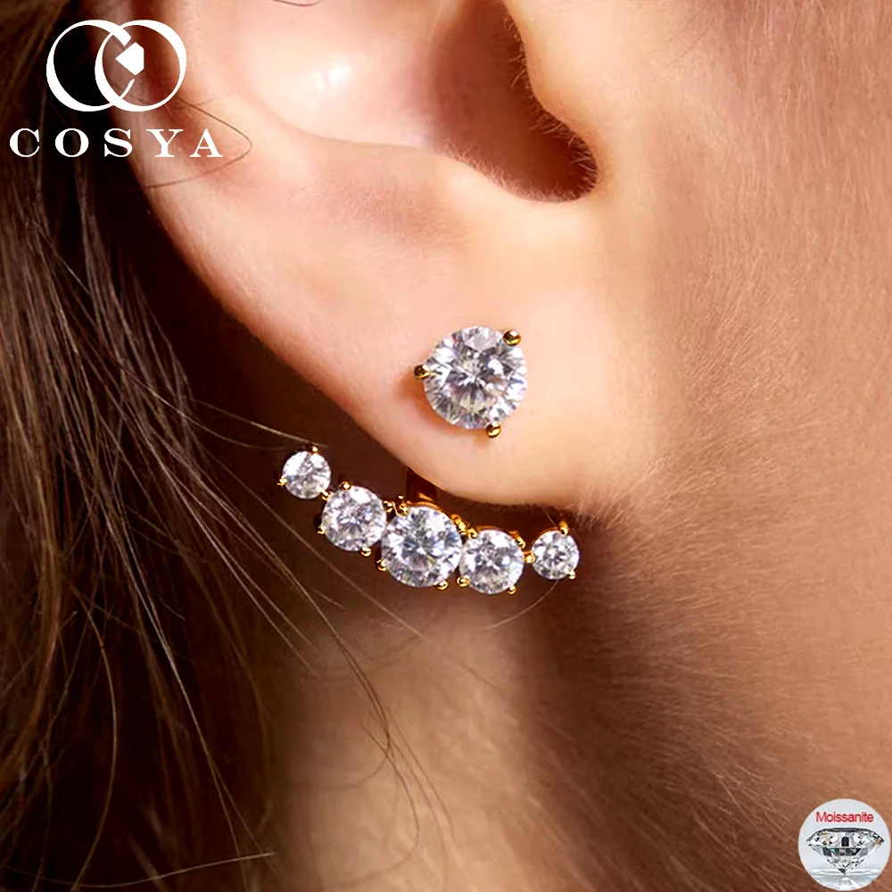 

Серьги-гвоздики COSYA с муассанитом 4.6cttw для женщин, из стерлингового серебра S925, сверкающие, многофункциональные 2-в-1, изысканные ювелирные украшения, подарки