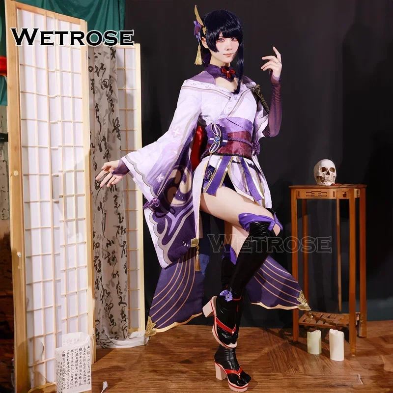 【Wetrose】In Stock Raiden Shogun SSR Cosplay Costume New Genshin Impact Electro Archon Ei Райдэн Full Set Leather Latex Socks