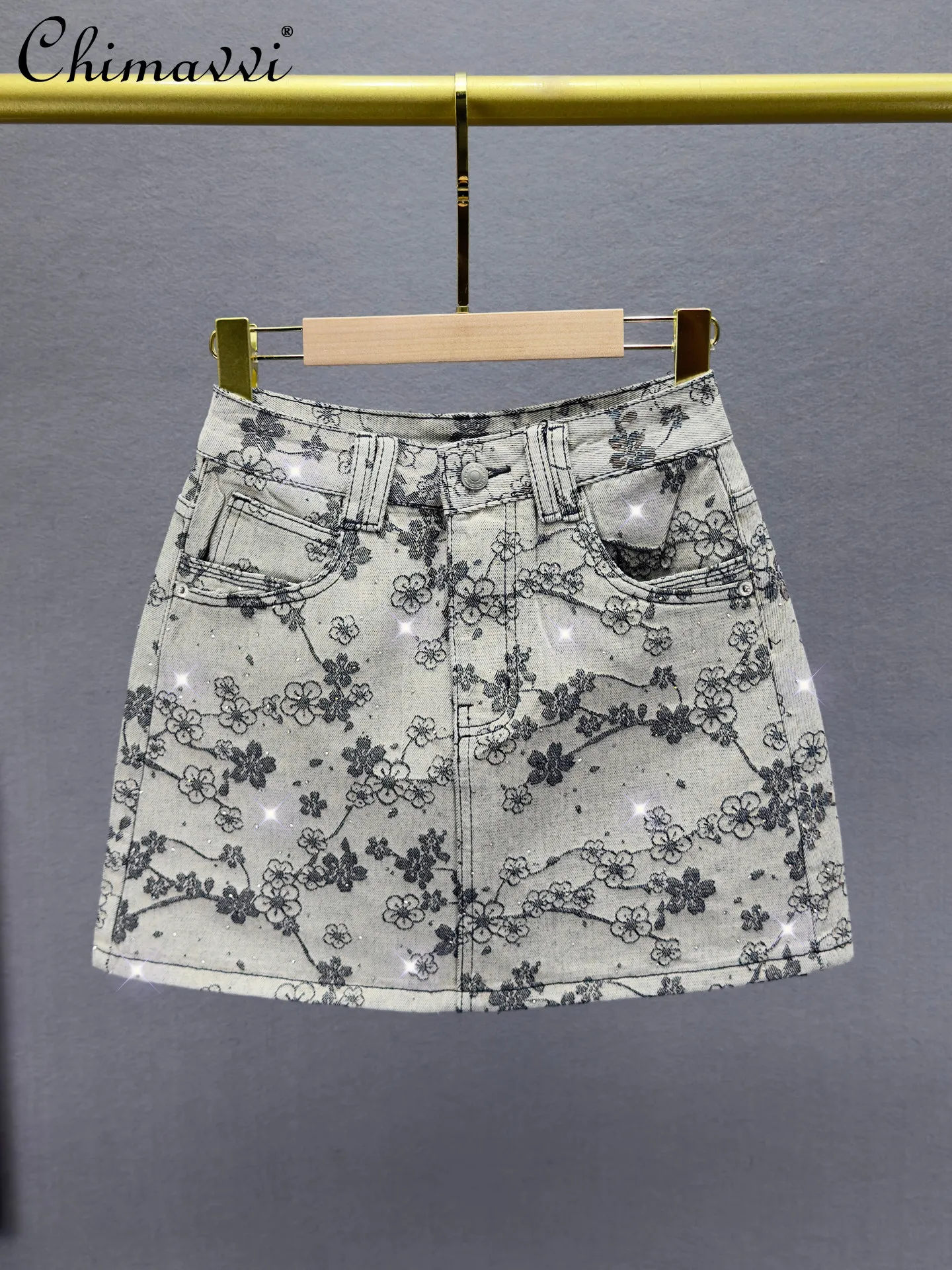

Heavy Jacquard Hot Diamond Denim Skirt for Women 2026 Summer Clothes New Fashion High Waist Slimming Retro A Word Hip Skirt