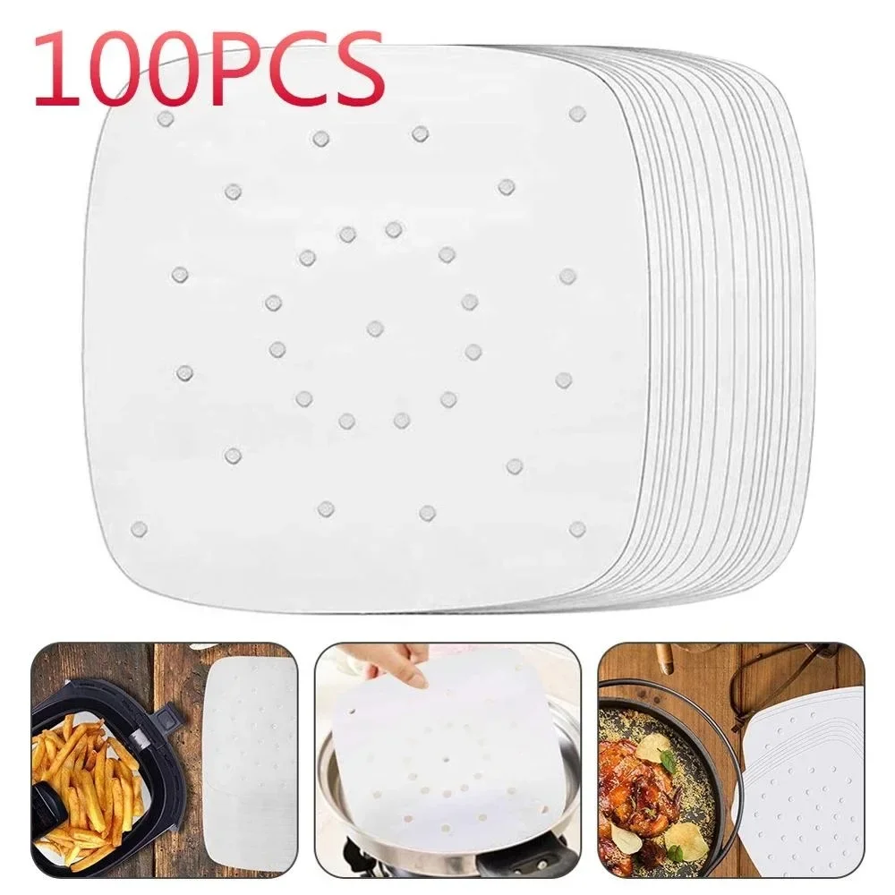 100pcs/Pack Air Fryer Pad Parchment Paper Square Baking Accessories Round Oven Oil Absorption Kitchen Airfryer Paper