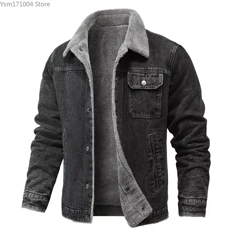 Chaqueta de invierno para hombre, abrigo cálido grueso de pelo de cordero con solapa de alta calidad, moda coreana, chaquetas vaqueras ajustadas