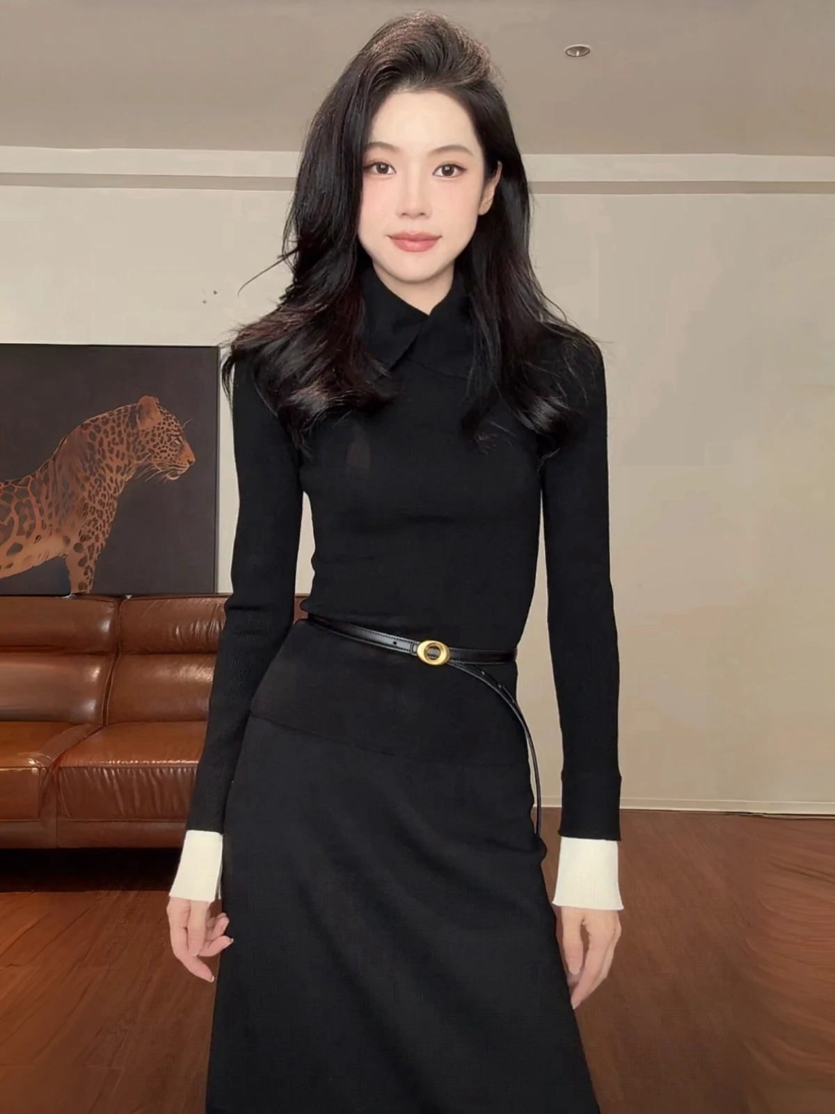 

Korean Sle Slim Fit Red Knitted Sweater Women's Autumn Winter Faion Casual Long Sve Turn-down Collar Base Layer Top