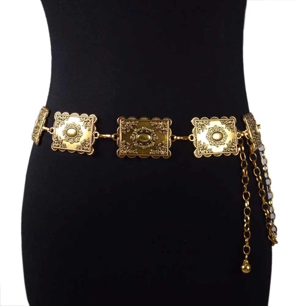 new women's belt fashionable retro style metal carved decorative chain waist chain accessories