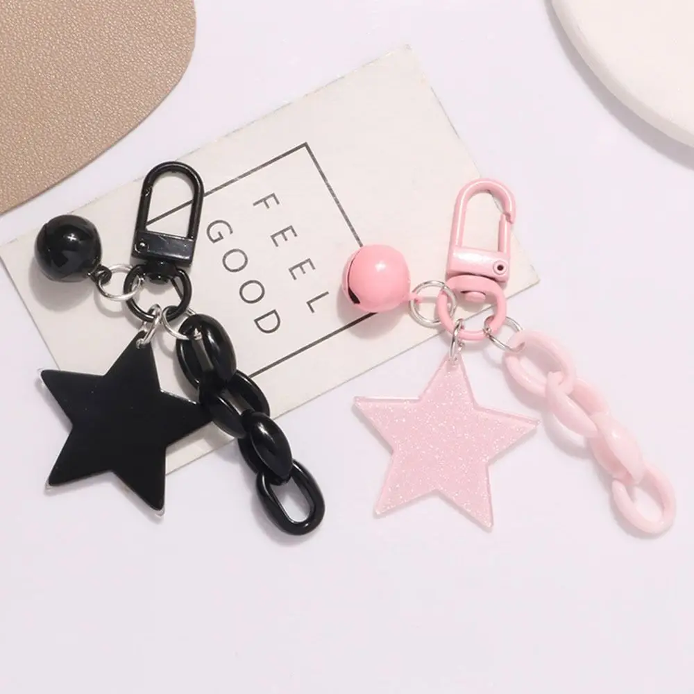 

Sweet Ornament Glitter Stars Pendant Pink and Black Bags Car Keys Decors Car Key Chain Exquisite Bell Cartoon Keychain Couple