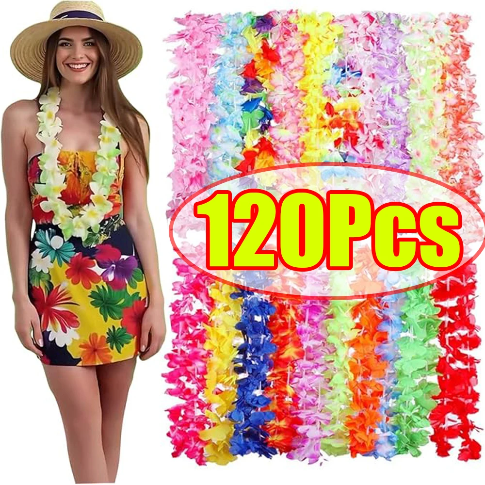 1-120pcs-hawaii-party-leis-wreath-artificial-leis-garlands-necklaces-for-luau-beach-wedding-or-birthday-party-decorations