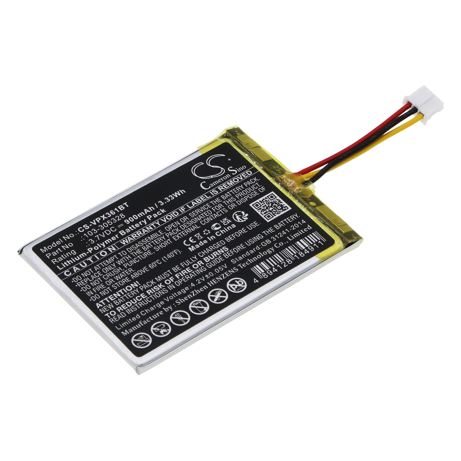 

Emergency Lighting Battery For Visonic 103-305328 PowerMaster 360 -pg2 Capacity 900mAh / 3.33Wh Color Black Type Li-Polymer