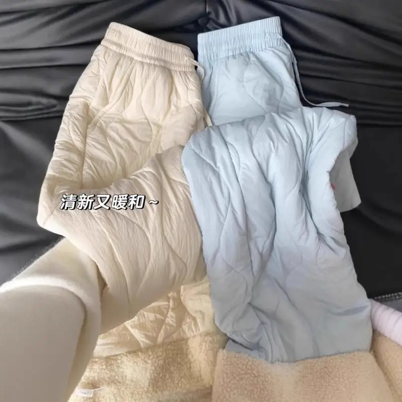 New Girl Winter Lamb Fleece Pantaloni a gamba larga Tenere al caldo Pantaloni larghi versatili Foderati in pile Addensare Pantaloni imbottiti in cotone da donna
