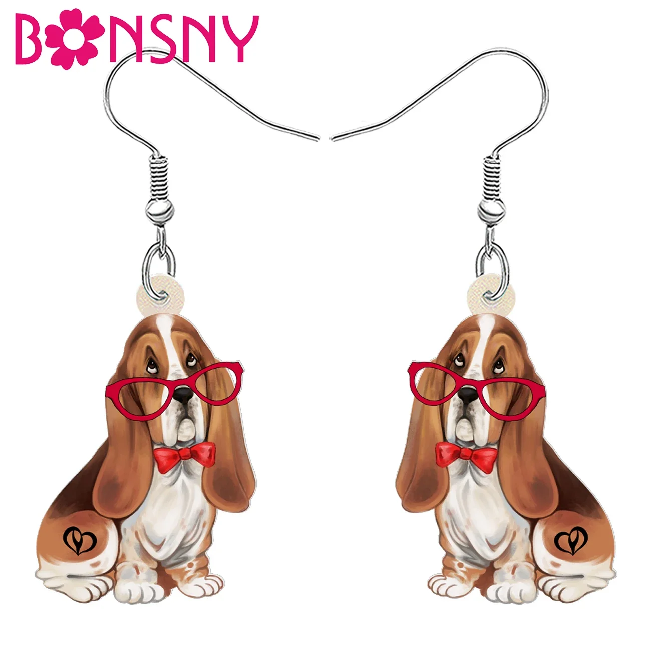 BONSNY Acrylic Brown Sitting Basset Hound Dog Drop Dangle Earrings Charm Puppy Jewelry Gifts For Women Girls