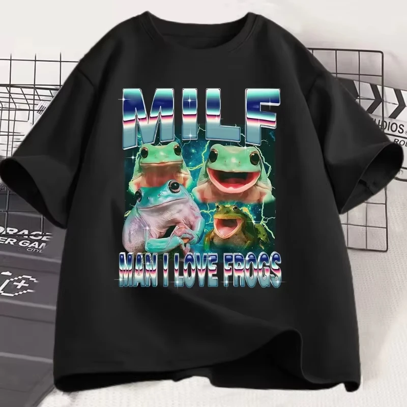MILF Mann Ich liebe Frösche Lustige Frosch Meme Grafik T-Shirt Mode Vintage T-Shirts Frauen Kurzarm T-Shirt Grafik T-Shirts Y2K