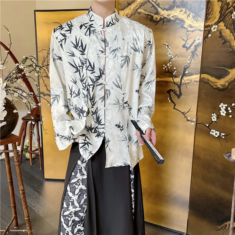 

Новая мужская куртка-бомбер из полиэстера в китайском стиле, весенняя, модная, с двойным воротником-стойкой, длинная, свободного кроя, с принтом