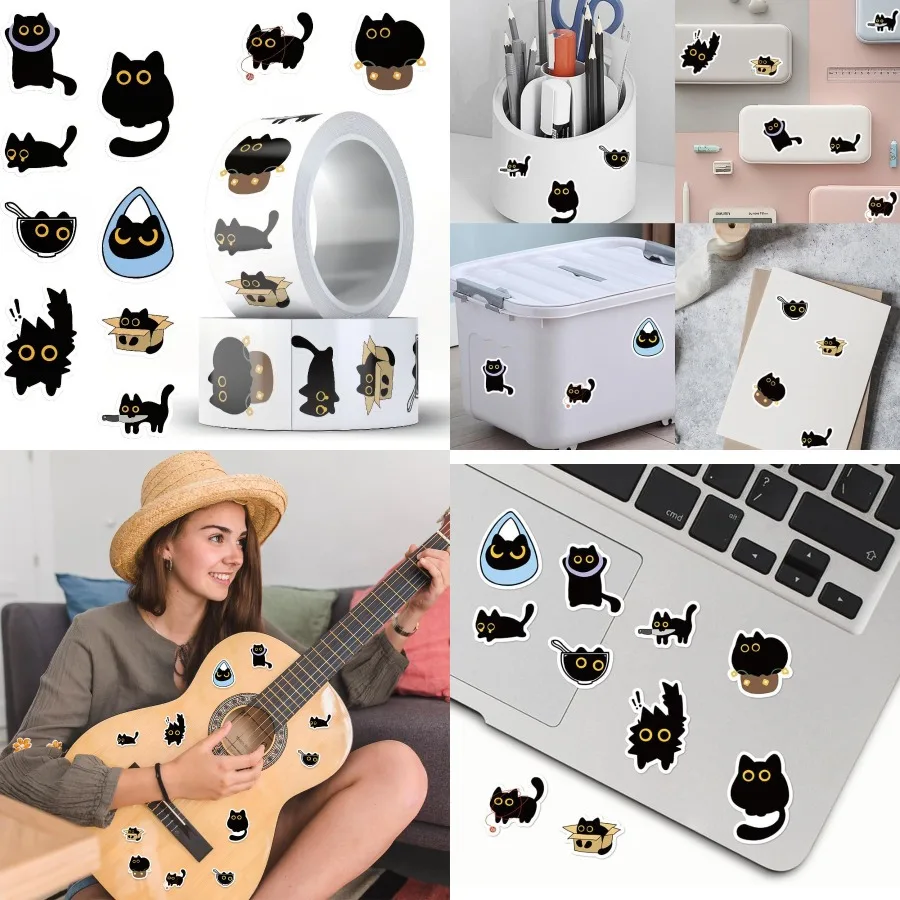 

500 PCS Cute Cat Stickers - Adhesive Cartoon Decals for Water Bottle Laptop Scrapbook Journal Card Envelope - Bulk Office Suppl
