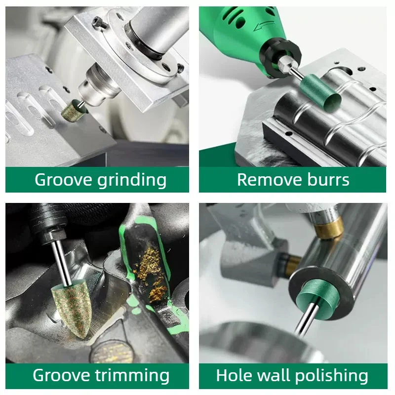 Rubber Grinding Heads 3mm Shank Cylindrical/Tapered Grinding Heads Sesame/Cowhide Grinding Heads Compatible with Rotary Tools