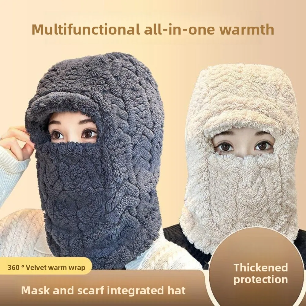 

New Warm Scarf Mask Integrated Hat Coldproof Polar Fleece Pullover Cap Windproof Beanie Hat Outdoor Sports