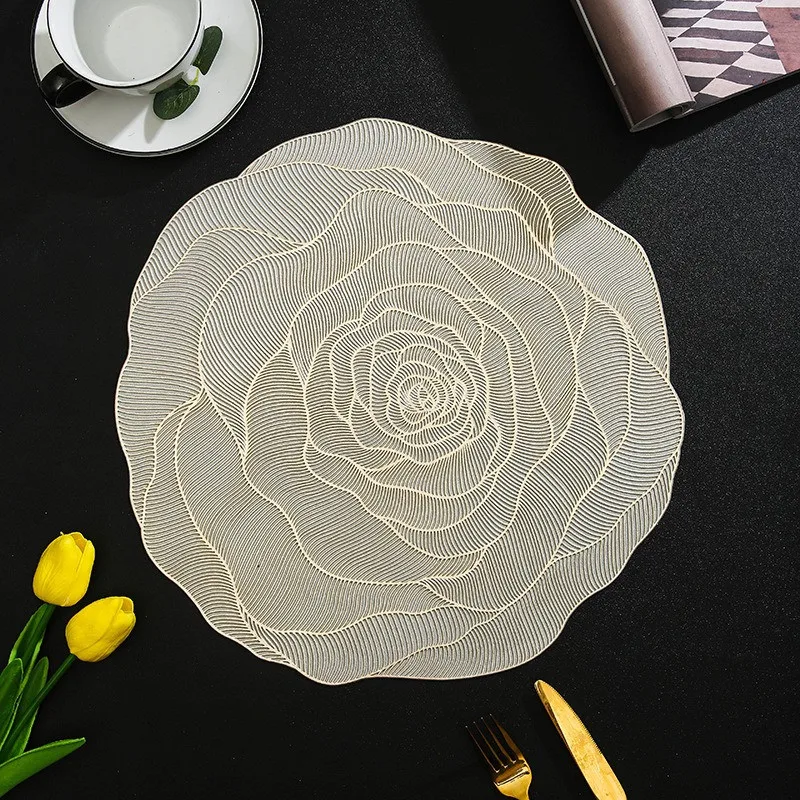 

1Pc 38x38cm Placemat Waterproof Oil-Resistant Round Rose Flower Pattern Western Placemat Dining Room Kitchen Table Decor