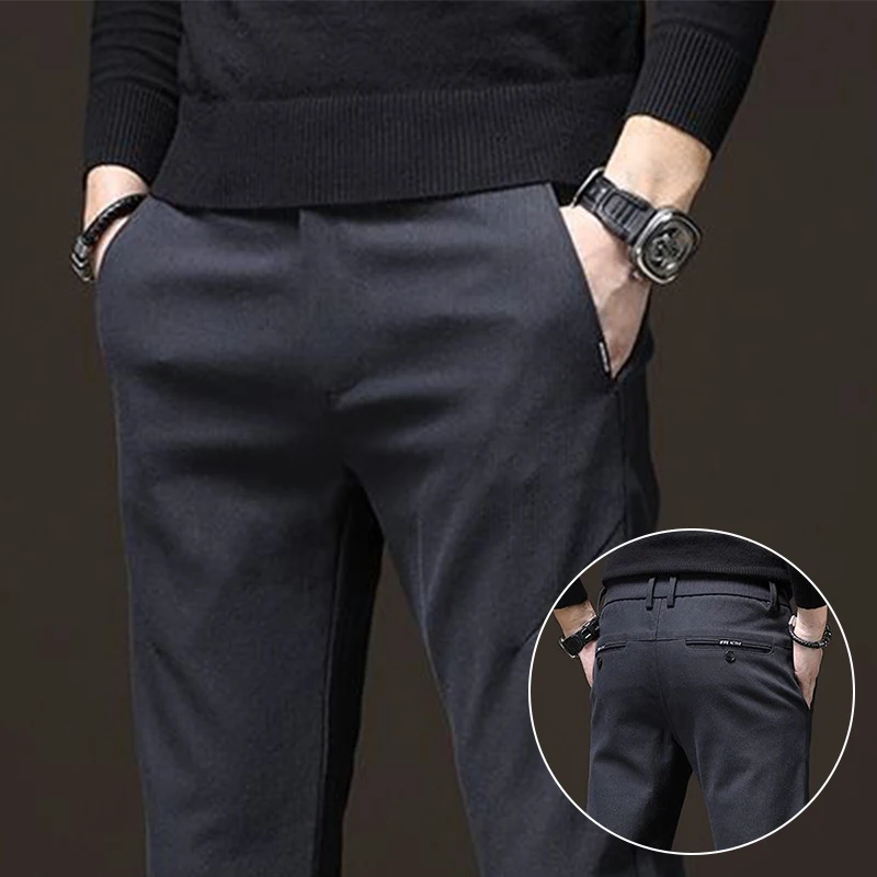 

2025 New Men Fake Denim Calça Cargo Pants Male Loose Straight Blazer Pants Business Sports Casual Minimalist Trousers