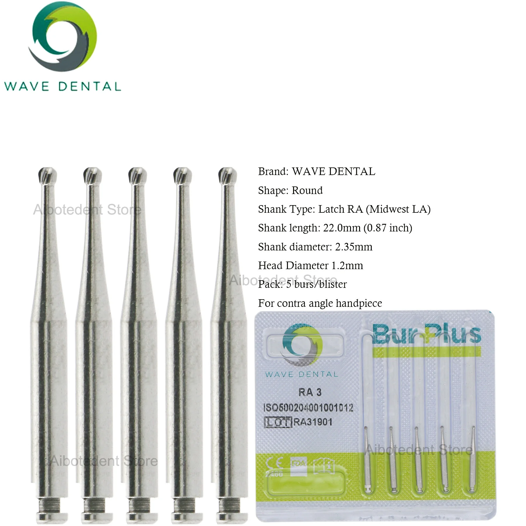 WAVE Dental Bur Plus Low Speed Drill Tungsten Carbide Latch Round RA series 1 - 8 41