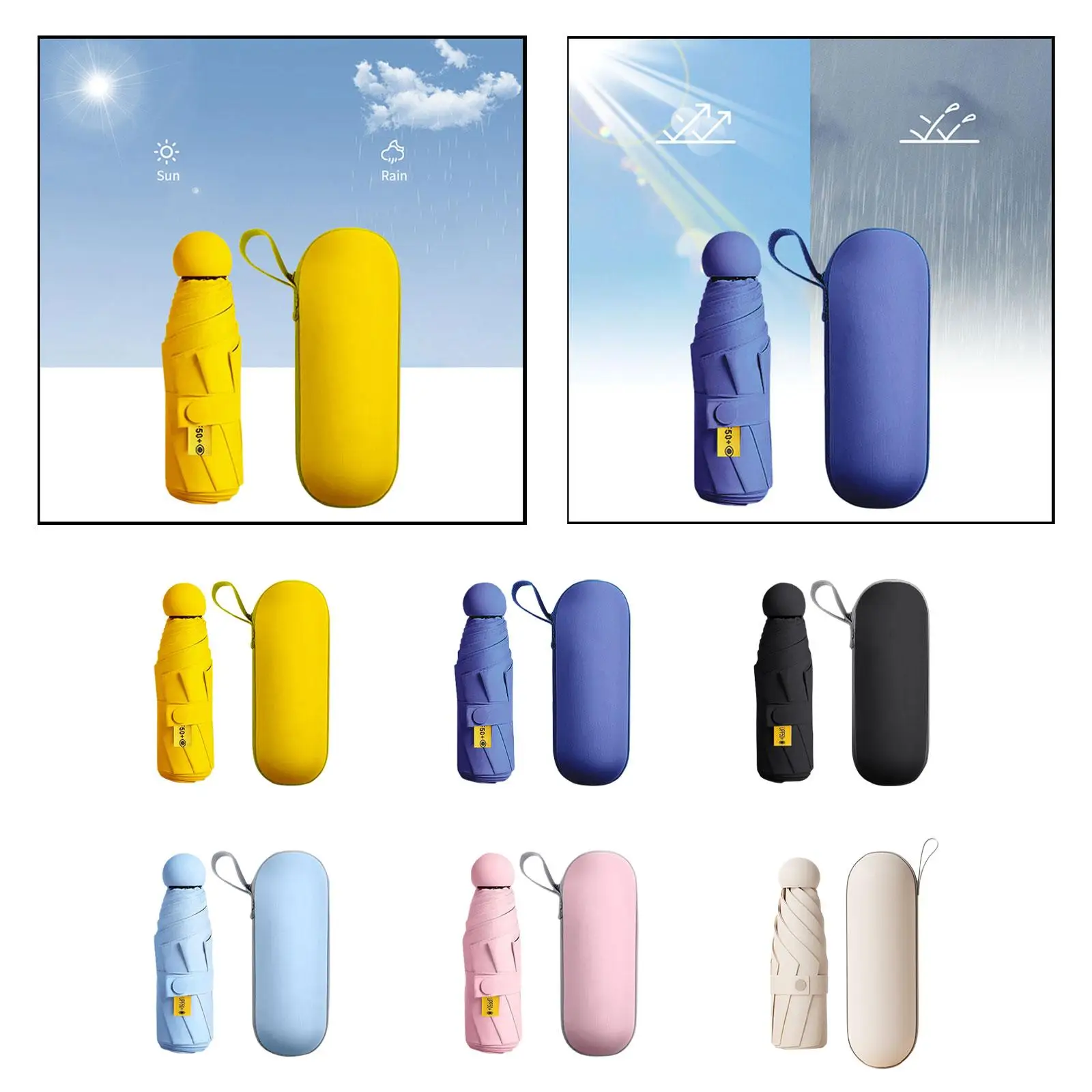 Folding Umbrella Lightweight Water Resistant Mini Umbrella Pocket Compact Umbrella for Outdoor Activities Trips Camping Beach