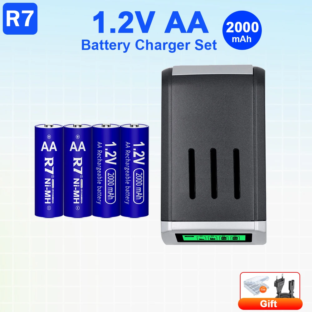 R7 1.2V AA Rechargeable Batteries 2000mAh 100% Capacity Ni-MH AA Rechargeble Battery for camera toy car and LCD Charger