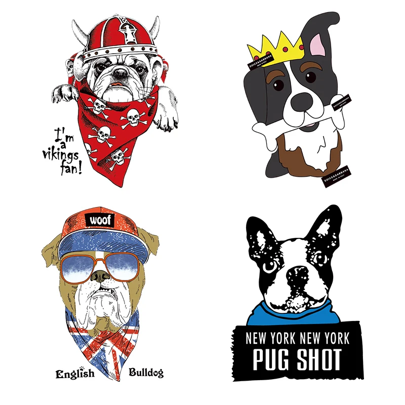 Fashion Bull Dog Diy Iron-on Transfers Easy Use Kids Boys Parches Washable Iron Appliqued Custom Heat T-shirt Decorate