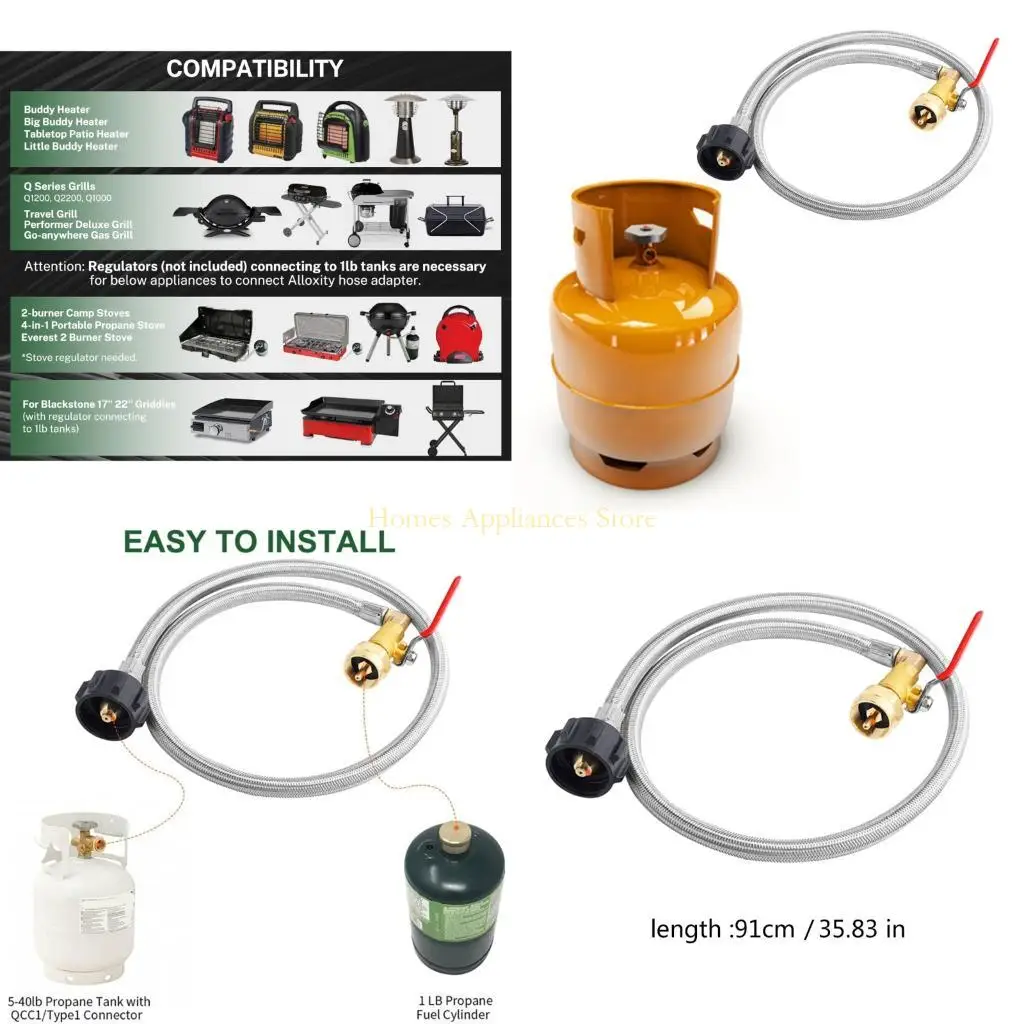 D0AB Flexible 3ft Gas Heater Hose Quick Connection Safety Release Extension Refill
