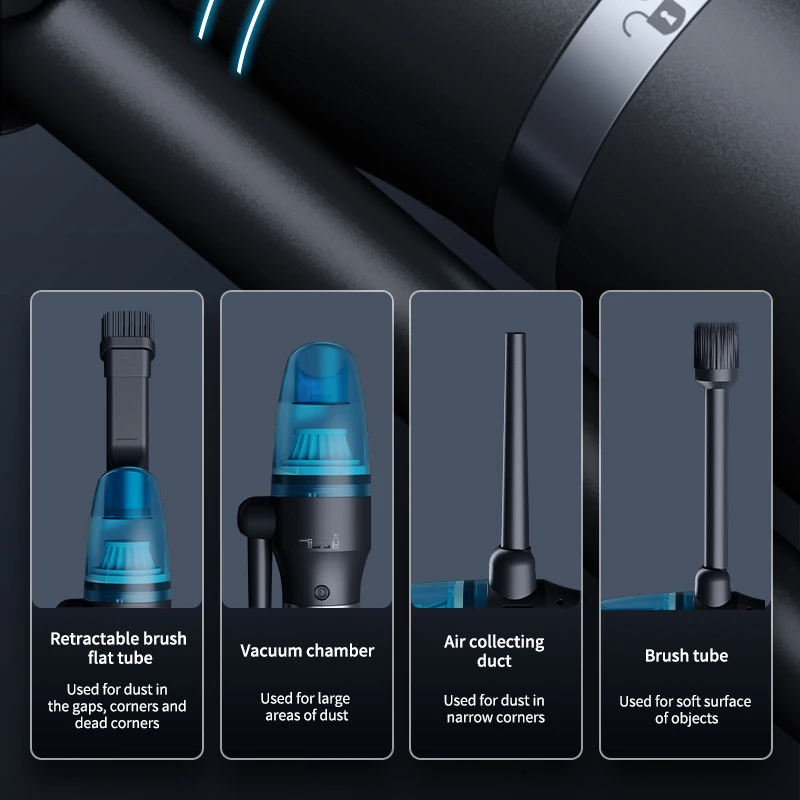 3 in 1 98,000RPM 13,000Pa 무선 송풍 및 흡입 진공 청소기 보조베터리로 휴대용 공기 먼지떨이