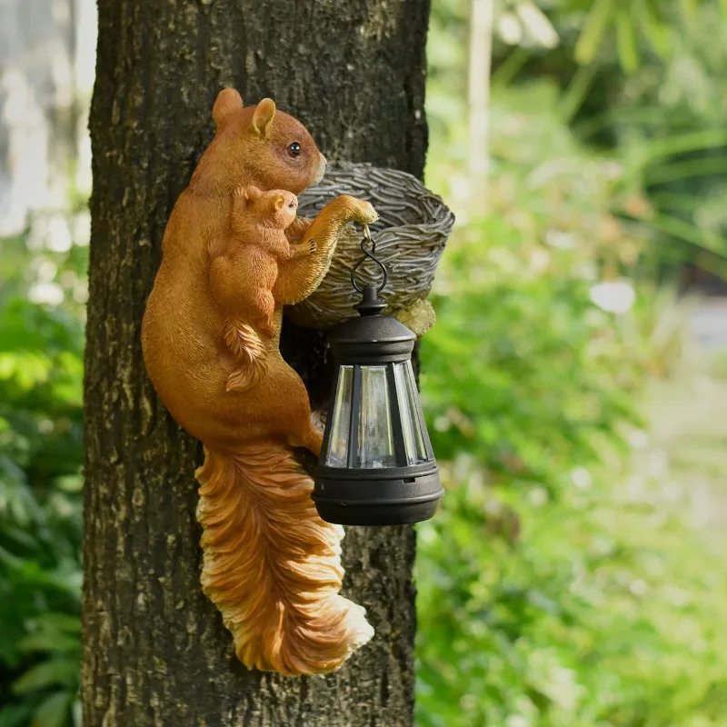 Squirrel Solar Chandelier Ornament, Outdoor Garden Resin Statue