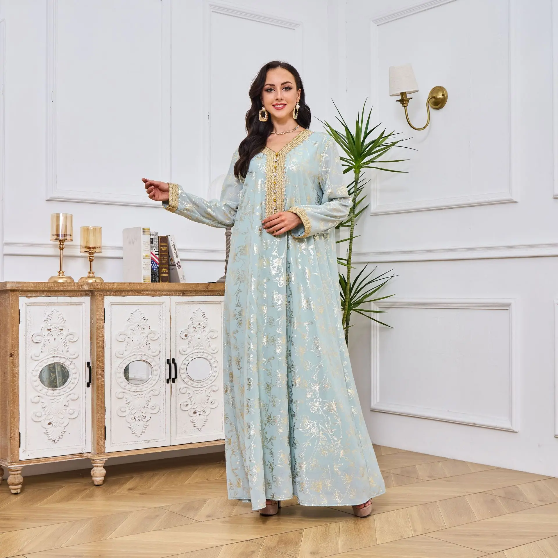 Vestido de noche árabe de Dubái para adultos, bata elegante con relieve, parte inferior antiestática, estampado en caliente, ropa musulmana de moda