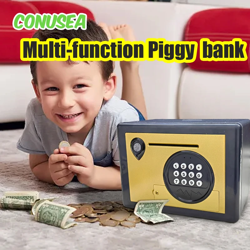 Hucha eléctrica con contraseña y huella dactilar para niños, hucha automática creativa, monedas de cajero automático, ahorro de efectivo, juguete de juego de simulación, regalos