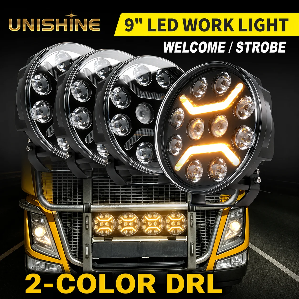 UNISHINE 1/2 Stück 7 Zoll/9 Zoll Runde 120W LED-Arbeitsleuchte 12V 24V Gelb Weiß LED-Tagfahrlicht für Offroad-Nutzung Nebelscheinwerfer für LKW 4X4 4WD Auto-Zubehör