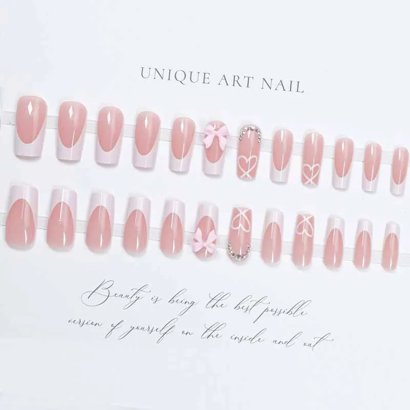 

24pcs French White Square Nail Color Diamond Studded Bow Designs Simple Fake Nail Pieces Press On Nails Fake Nails Nails Art