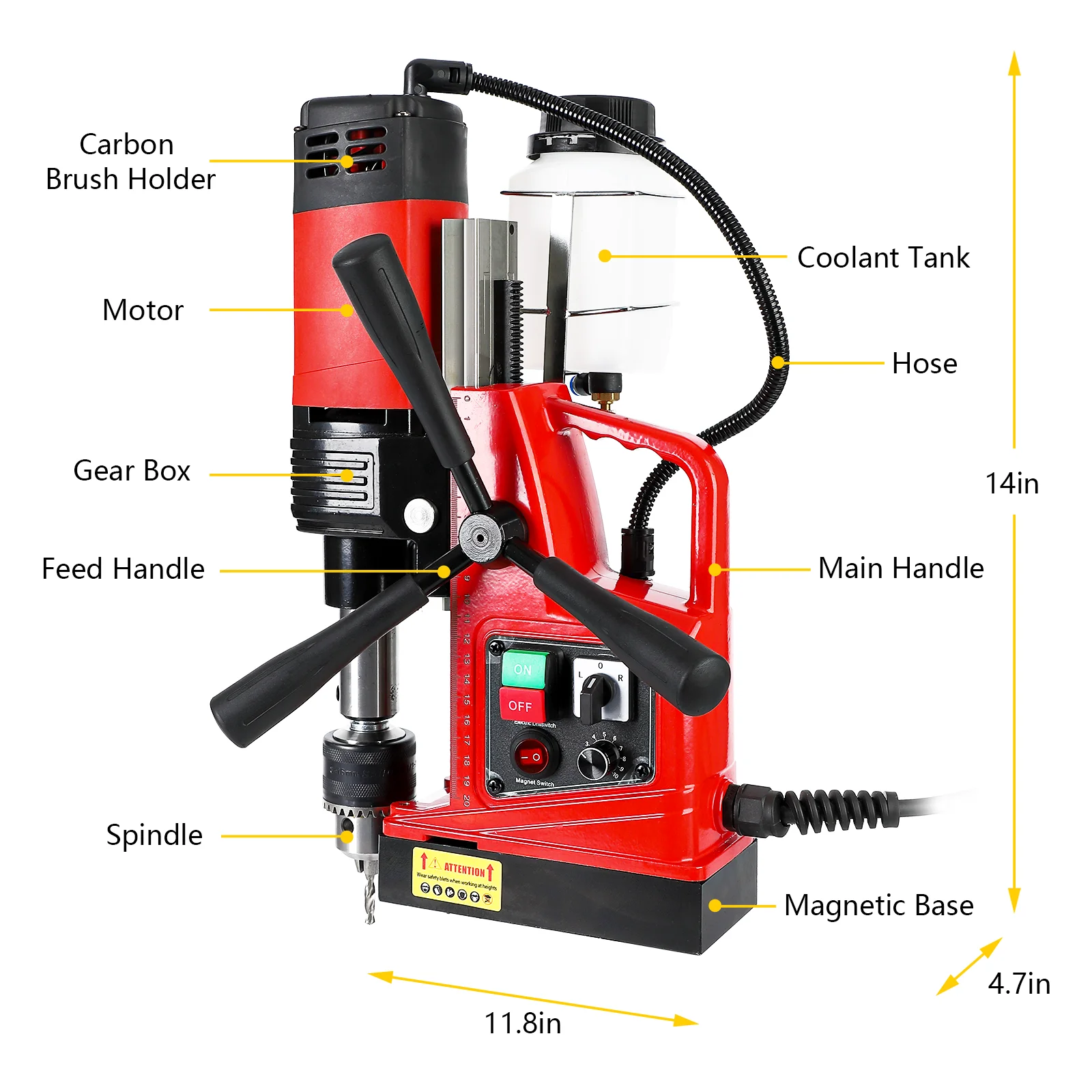 Mag Drill Press, 1300W 1.57" Boring Diameter 2922lbf/13000N Electric Magnetic Drill with with Twist Drill Chuck for Industrial