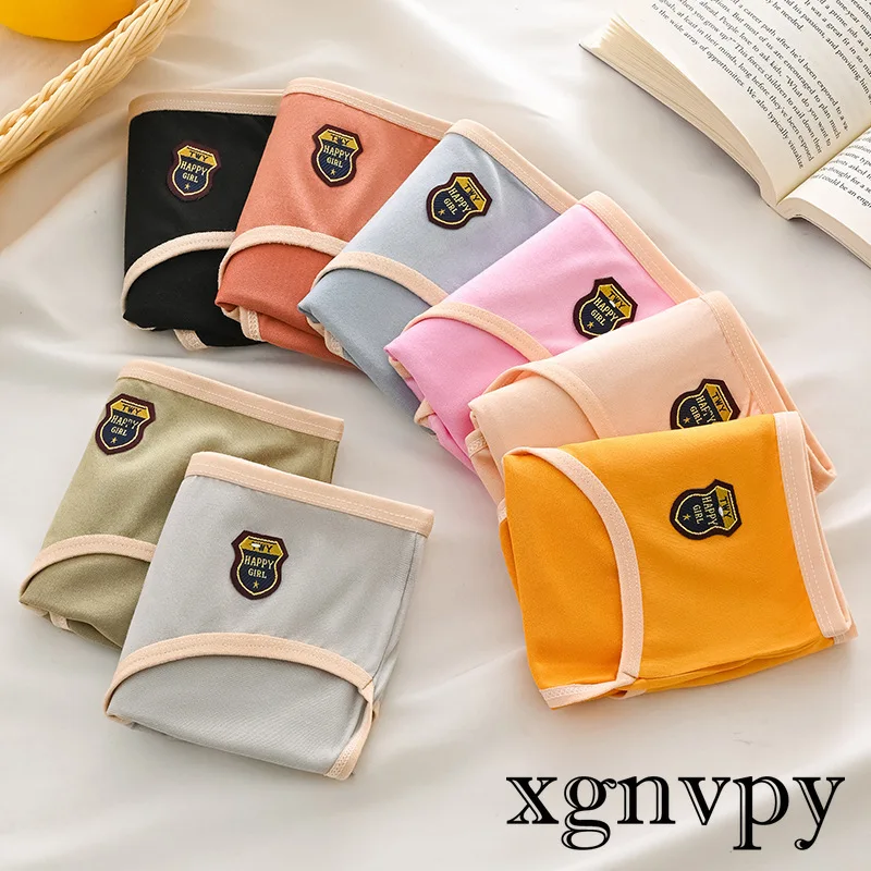 Xgnvpy Underwear Cute Sweet Triangle Mid-waist Underwear Korean Version Breathable Large Size Girl Student Triangle Shorts