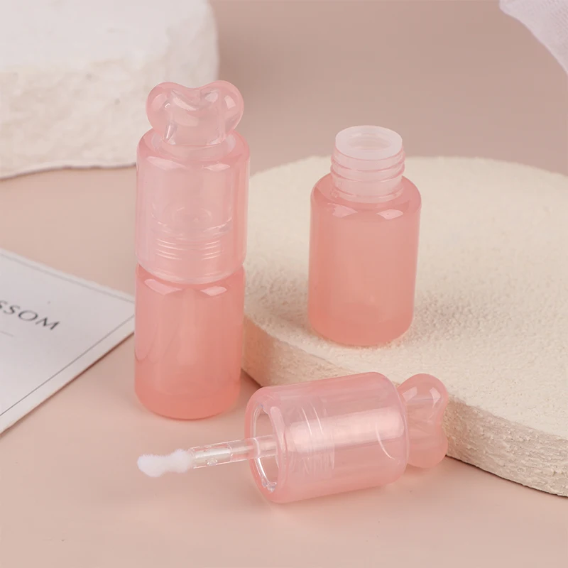 1/2 Uds. Tubo vacío de brillo de labios de 3,5 ml, botellas rellenables de plástico, contenedor de lápiz labial líquido, cubierta de corazón de melocotón rosa, botella de brillo de labios