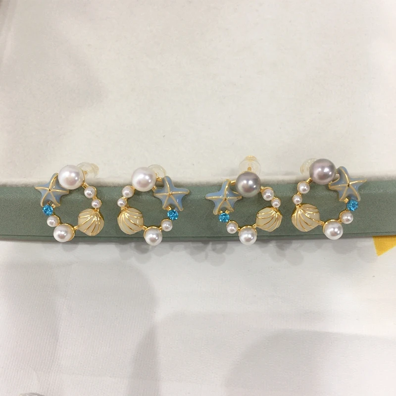 ZHBORUINI Natural Freshwater Pearl Earrings Cute Starfish Shell 14K Gold-Plated Pearl Female Jewelry S925 Silver Ear Needles