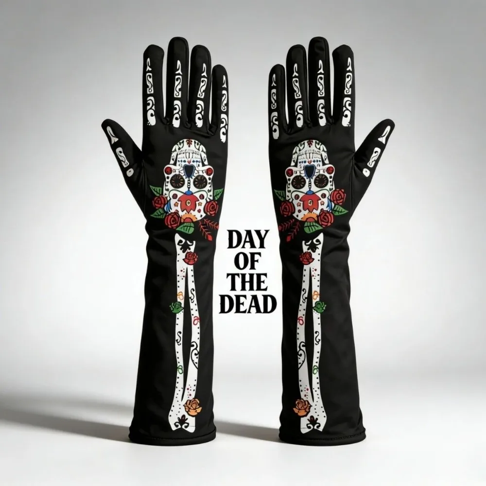 3D Skeleton Design Halloween Gloves Convex Unisex Design Halloween Cosplay Gloves Long Halloween Costume Gloves Cosplay Event