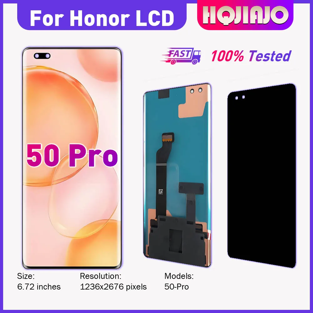 6.72'' AMOLED LCD Screen Display Touch Digitizer Replacement For Honor 50 PRO RNA-AN00 Assembly 50 pro Mobile Phone Repair Parts