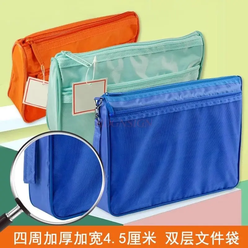 

1pcs Waterproof file bag, color large capacity thick zipper material bag, student canvas classification file bag