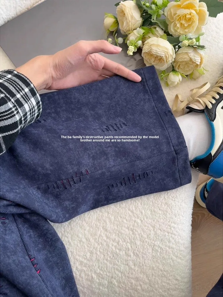 

Copper Waed Destroyed Line Bend Knife Men's Sweatpants Autumn American Sle Heavyweight Casual Sport Pants Youth Faion