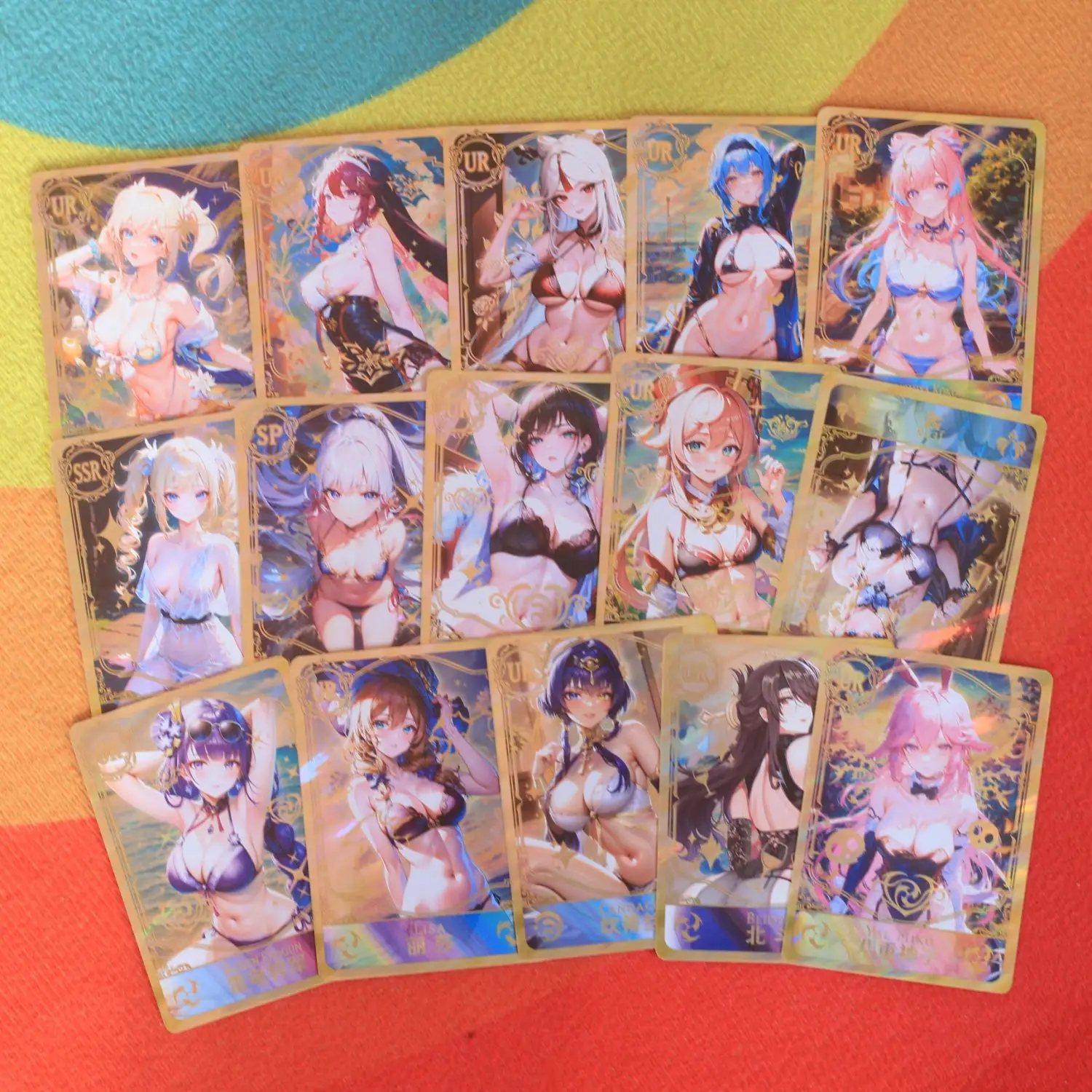 1Box/55pcs Genshin Impact 2 bombs Goddess Swimwear Card part 1 Full glitter plus hot stamping beautiful girl collection card Toy