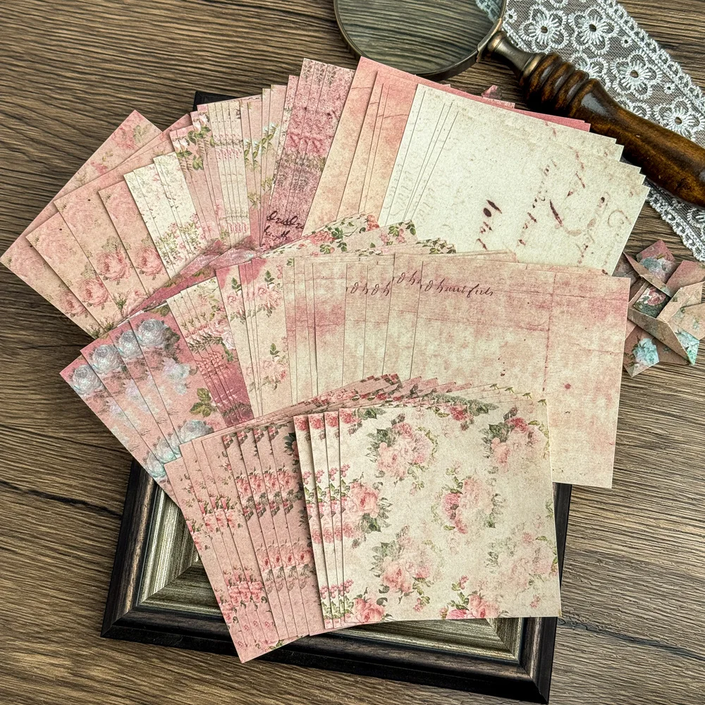 60 Sheet Shabby Flower Texture Craft Paper Junk Journal Ephemera Vintage Flower Small Backdrop Scrapbooking Material Paper Pack view 5