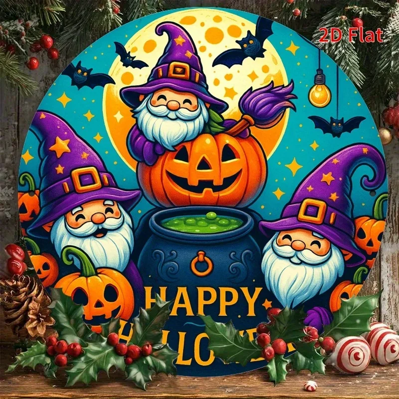 تصميم مسطح مطبوع ثنائي الأبعاد، لافتة معدنية مستديرة للديكور الاحتفالي حول حديقة الهالوين السحرية