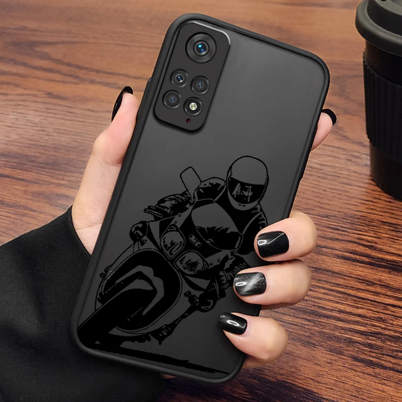 Motorcycle Junior Cool Girl Frosted Translucent For Redmi Note 13 12 12S 12T 11 11T 11E 10 10S 9 Pro Plus 5G Funda Phone Case