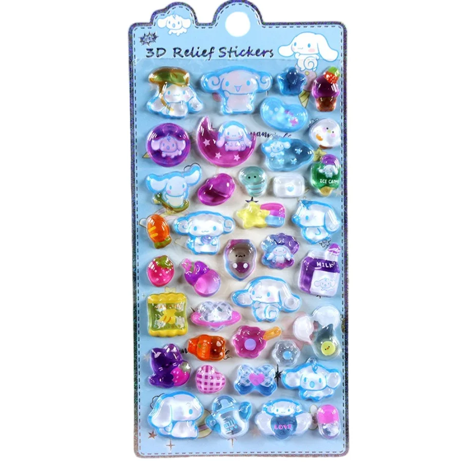 도매 1/8개 3D 입체 스티커 산리오 헬로키티 쿠로미 귀여운 만화 크리스탈 스티커 수제 DIY 핸드 데칼 선물