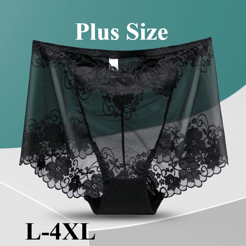 

L-4XL Plus Size Women Underwear High Waist Hollow Lingerie Sexy Lace Seamless Briefs Ladies Transparent Panties Hip Lift Undies